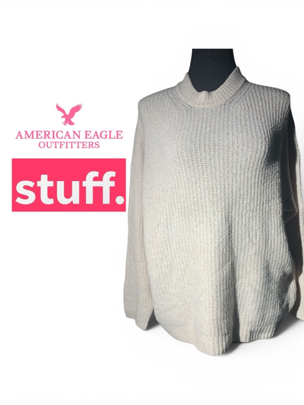 American Eagle Outfitters Cream Cowl-Neck Knit Sweater (d10066)